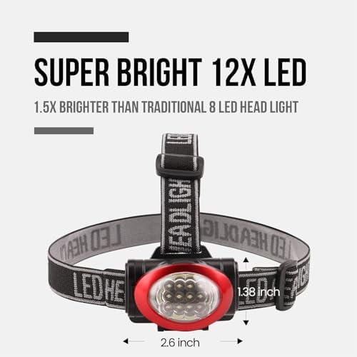 Lichamp Headlamp, 10 Pack 12 LED 3 Mode Portable Head Lamp Flashlight, Outdoor Lightweight Durable Headlight for Running, Camping, Reading, Fishing