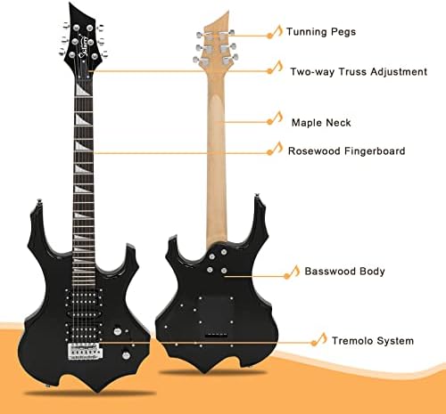 Glarry Cool Burning Fire Style Electric Guitar Christmas gift for Beginner Guitar Lover with Accessories Pack (Black)