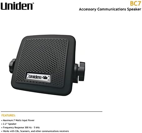Uniden (BC7) Bearcat 7-Watt External Communications Speaker. Durable Rugged Design, Perfect for Amplifying Uniden Scanners, CB Radios, and Other Communications Receivers.,Black