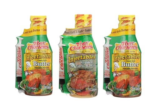 Tony Chachere Injectable Marinade 17 Fl Oz, Roasted Garlic and Herb (Pack of 3, Garlic)