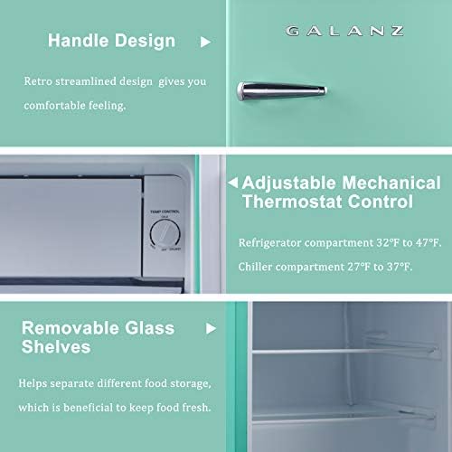 Galanz GLR25MGNR10 Retro Compact Refrigerator, Mini Fridge with Single Doors, Adjustable Mechanical Thermostat with Chiller, Green, 2.5 Cu Ft