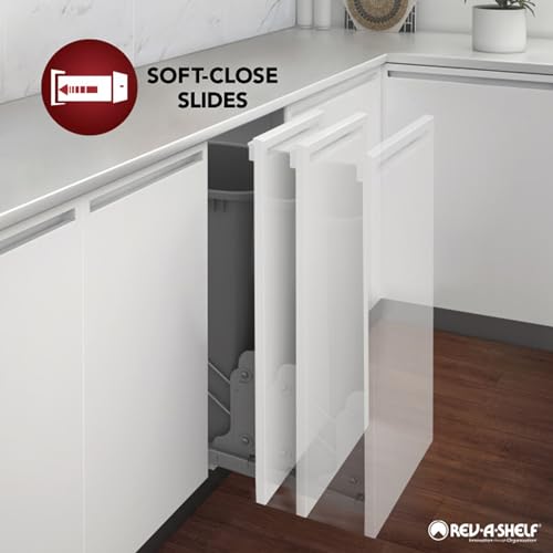 Rev-A-Shelf Pull Out Trash Can for Kitchen Cabinets 35 Qt 8.75 Gal Bottom Mounted, Undermount Soft-Close Slides, Silver, 4WCSC-1835DMND-2