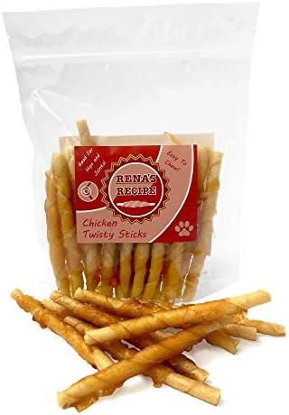 Rena's Recipe Chicken Twisty Sticks Chicken Wrapped Dog Treats, 8 oz | Rawhide-Free Chicken Wrapped Soft Chews with Glucosamine for Joint Support