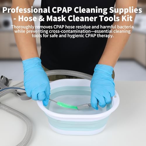 CPAP Cleaner Kit - Dedicated Basin & Flexible Tube Brush | CPAP cleaning kit: dedicated basin, long brush, drying hook
