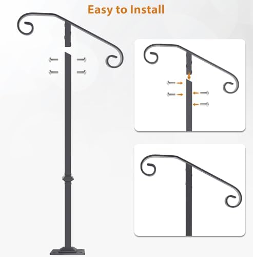Wrought Iron Handrail 38.8" H, Single Post Handrail Fits 1 or 2 Steps