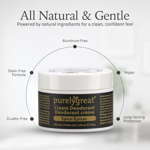 Purelygreat Natural Unscented Cream Deodorant for Women & Men | Aluminum Free Deodorant Women & Men | Vegan & Long Lasting Odor Control | Chemicals, Parabens, BPA & Cruelty Free | 1.76 oz