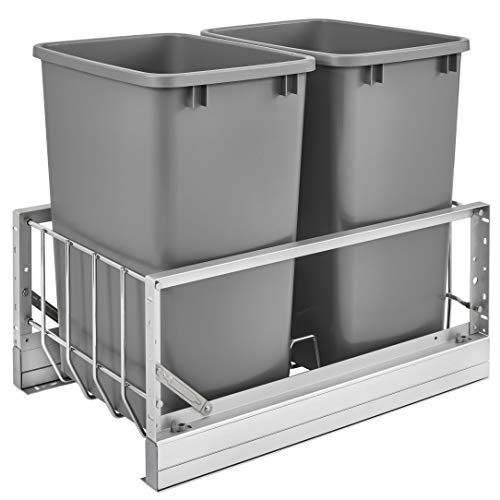 Rev-A-Shelf - 5349-18DM-217 - Double 35 Qt. Pull-Out Brushed Aluminum and Silver Waste Container