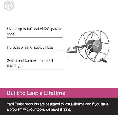 Yard Butler Hose Reel, 180 Degree Swivel, Wall Mount, 100-Foot Hose | Versatile Hose Reel, Great for Garden Hose Storage, Leakproof Design, Powder Coated Steel, Rust-Resistant, Tangle-Free
