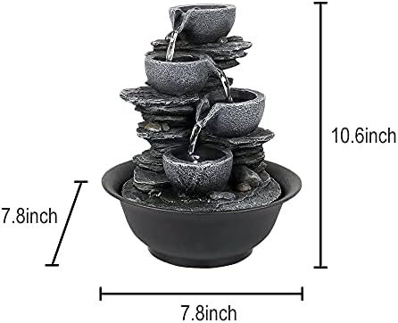 Rockery Indoor Water Fountain, Zen Meditation Tabletop Fountain with LED Lights & Crystal Ball for Home Office Bedroom 9 4/5"
