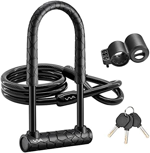 Bike Lock Heavy Duty Anti Theft, Long Shackle Bike U Lock with Keys, 4FT Security Cable and Mounting Bracket for Bicycle, Ebike, Scooter