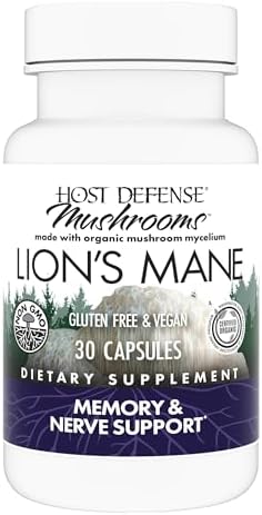 Host Defense Mushrooms Lion's Mane - Brain Health Support Supplement for Focus & Memory Function - Immune & Nervous System Support Supplement- 30 Capsules