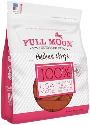 Full Moon Chicken Strips Healthy All Natural Dog Treats Human Grade Made in USA Grain Free, 1.5 Pound (Pack of 1) | Human Grade, No corn, No wheat, No soy, Glycerin Free, Made in the USA