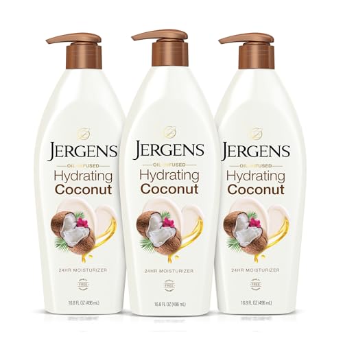 Jergens Hydrating Coconut Body Lotion, Hand and Body Moisturizer, Infused with Coconut Oil, Hydrates Dry Skin Instantly, Dermatologist Tested, 16.8 oz | Coconut Oil, Instantly Hydrates, Dermatologist Tested, Extra Dry Skin Care, Long-Lasting Moisture