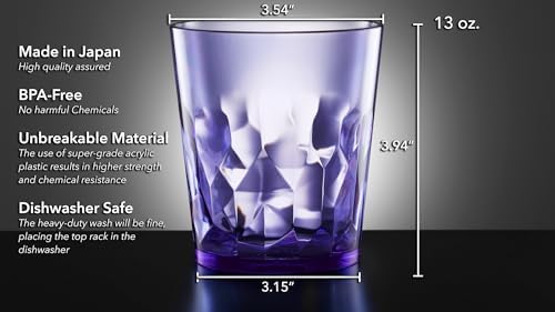 SCANDINOVIA - 13oz Unbreakable Premium Drinking Glasses Set of 6 - Made in Japan - Super Grade Acrylic Plastic - Perfect for Gifts - Dishwasher Safe