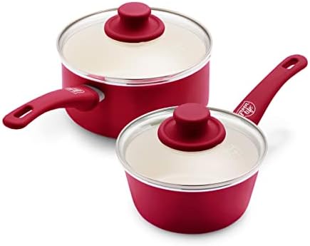 GreenLife Soft Grip 1QT and 2QT Saucepan Set, Healthy Ceramic Nonstick, Non Toxic PFAS & PFOA-Free, Dishwasher Safe, Glass Lids, Stay-Cool Handles, Easy Clean Cookware, Kitchen Essentials, Turquoise