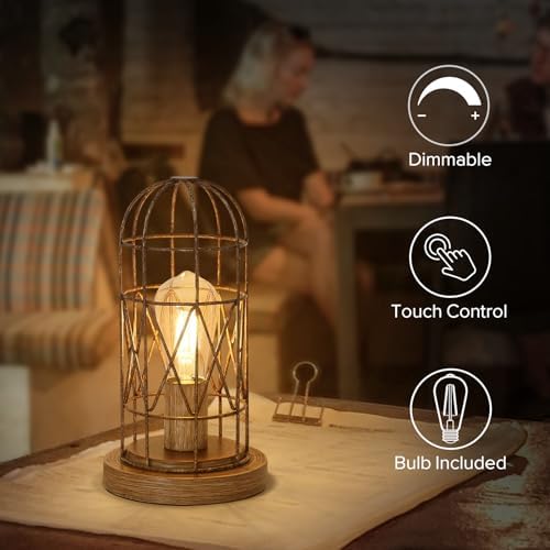 Touch Control Table Lamp, 3 Way Dimmable Lamp, Industrial Bedside Lamp