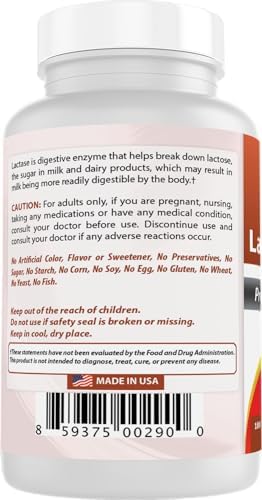 Best Naturals Fast Acting Lactase Enzyme Tablet, 3000 Fcc Alu, 180 Count (859375002900)