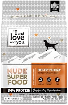 I and love and you Nude Super Food Dry Dog Food - Salmon + Whitefish - Prebiotic + Probiotic, Grain Free, Real Meat, No Fillers, 5lb Bag