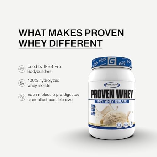 Gaspari Nutrition Proven Whey, 100% Hydrolyzed Whey Isolate, High Protein, Lactose Free, Low Carbohydrate and Low Sugar (Vanilla Ice Cream, 2 Pound (Pack of 1)