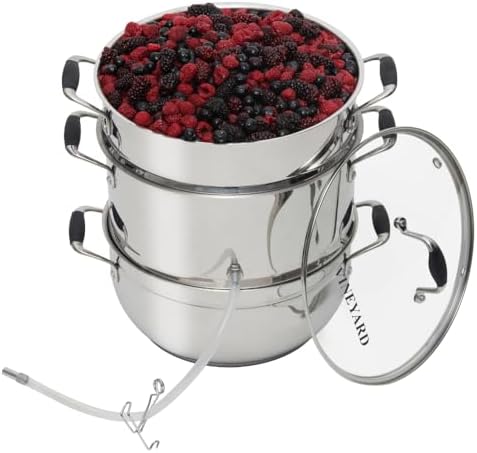 VINEYARD Deluxe Stainless Steel Steam Juicer & Roaster Set - Induction Friendly, Tempered Glass Lid, Cool-Touch Handles, 8 Quart Capacity