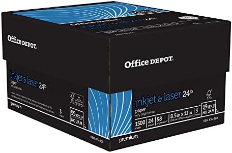 Office Depot Laser Print Paper, 8 1/2in. x 11in., 24 Lb, 30% Recycled, 500 Sheets Per Ream, Case Of 3 Reams, 751440