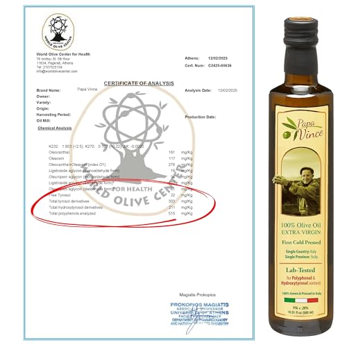 Papa Vince Olive Oil Extra Virgin - First Cold Press, Sicily, Italy | Buttery, smooth, gentle peppery finish - unrefined, unblended