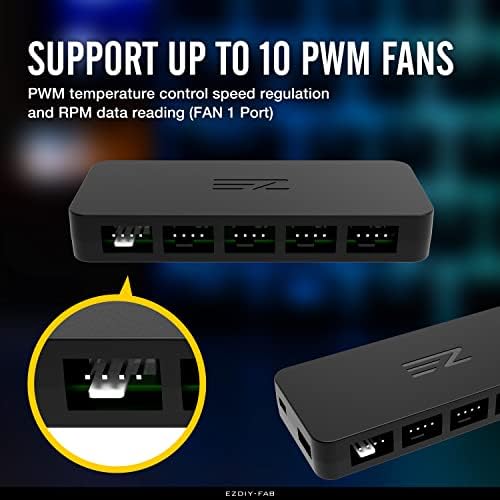 EZDIY-FAB 10-Port PWM Fan Hub, 4-Pin & 3-Pin Fan Splitter for PC Fans