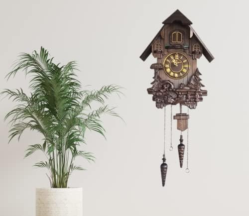 Wall Cuckoo Clocks Black Forest Wooden Cuckoo Clock. Black Forest Hand-Carved Cuckoo Clock. Bright Cuckoo Bird Sounds On The Hour and Chime Has