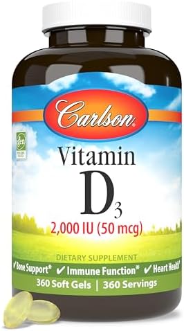 Carlson Vitamin D3, 2000 IU (50 mcg), Bone Health, 360 Softgels | Muscle Health; Cholecalciferol; Vitamin D Supplements; Vitamin D3 Soft Gels