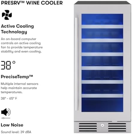 Zephyr Presrv 15 Inch Slim Wine Fridge Beverage Refrigerator Under Counter