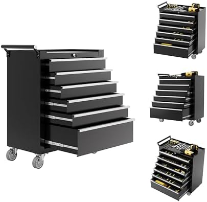 Rolling Tool Chest with Wheels, 5 Drawer Tool Storage Cabinet, Portable Toolbox Organizer with Lock, Heavy Duty Tool Chest Cart for Garage, Mechanic, Workshop, Shop, Mobile Tool Organizer, Black