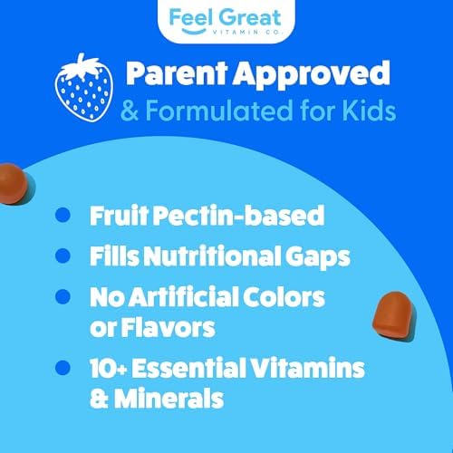 Feel Great Kids Multivitamin Gummies | Citrus & Strawberry Flavored Vitamins for Kids | Multivitamin Gummies with Vitamin D for Bone