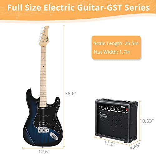 GLARRY 39" GST Series Electric Guitar Kit with Amp for Beginner Starter, HSS Pickups Full Size Guitar Included Digital Tuner, Strings, Picks