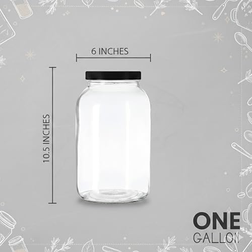 1 Gallon Glass Mason Jars – Extra Large Wide Mouth Jars with Airtight Lids – Perfect for Sourdough Starter, Fermenting, Pickling, and Storage – Made in the USA – Pack of 2