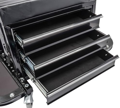 3-Drawer Rolling Tool Box Seat | 3-Drawer Rolling Tool Box Seat for supporting the driver or passenger in the vehicle; steel and rubber construction