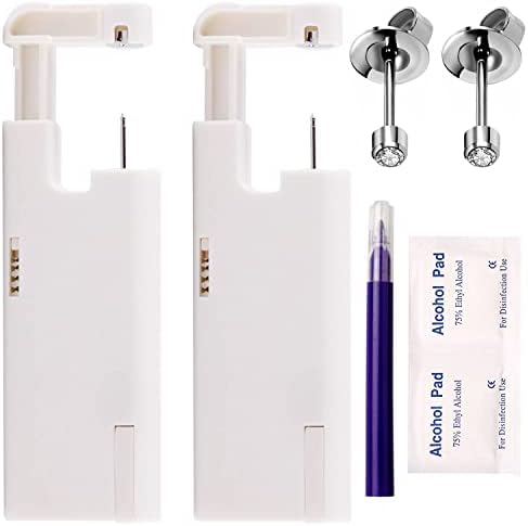2Pcs Ear Piercing Kit Automatic and Painless Ear Nail Gun Disposable Aseptic Household Ear Piercing Gun Portable Ear Piercing Gun Group Ear Piercing Tools With Built-in 4mm Hypoallergenic Ear Studs