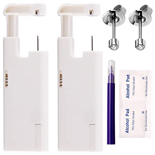 2Pcs Ear Piercing Kit Automatic and Painless Ear Nail Gun Disposable Aseptic Household Ear Piercing Gun Portable Ear Piercing Gun Group Ear Piercing Tools With Built-in 4mm Hypoallergenic Ear Studs