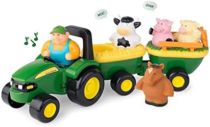TOMY John Deere Animal Sounds Hayride Musical Tractor Toy - Musical Hayride Toddler Toys - Includes Farmer Figure, Tractor