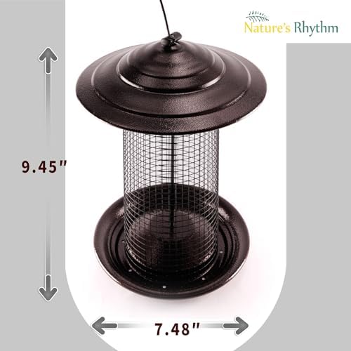 Outdoor Metal Mesh Bird Feeder, Cylindrical Metal Mesh Feeder with Dome Lid Feeder, Holds 2.5lb of Seed, Suitable for Multiple Seeds
