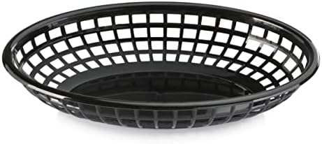 New Star Foodservice Fast Food Baskets, 9 1/4 x 6 Inch Oval, Set of 12, Black