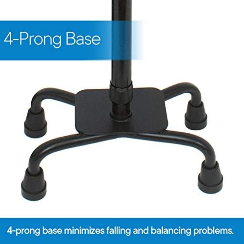 RMS Quad Cane - Adjustable Walking Cane with A Large Four-Pronged Base for Extra Stability - Foam Padded Offset Handle for Secure & Comfort Grip