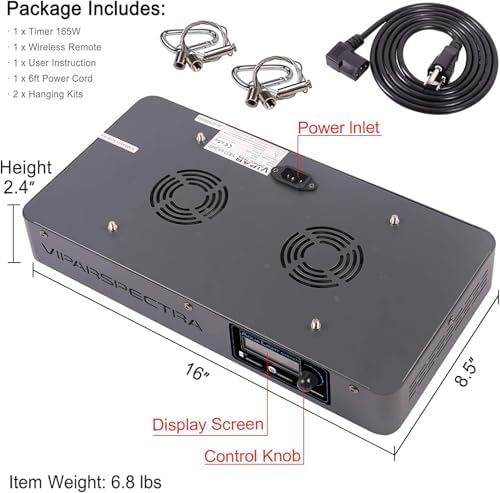 VIPARSPECTRA 165W LED Aquarium Light Dimmable Full Spectrum LED Reef Lights | LED Lamps for Coral Saltwater Fish Tank, Remote/Timer Control