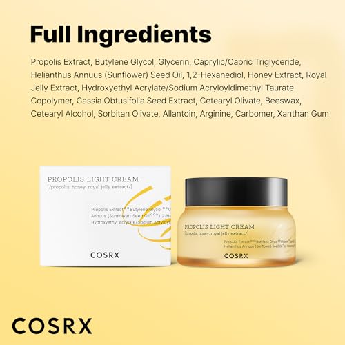COSRX 64% Propolis Honey Lightweight Cream, Instant Golden Glow,2.19 fl.oz