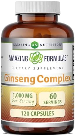 Amazing Formulas Ginseng Complex 1000 Mg of 4:1 Korean Ginseng Extract | Capsules Supplement | Non-GMO | Gluten-Free | Made in USA (1 Pack | 120