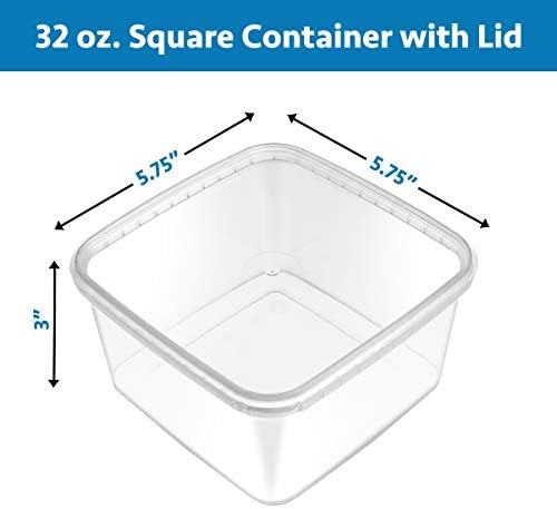 NYHI 32 oz 20 Pack Square Clear Deli Containers with Lids Disposable BPA Free Square Plastic Food Storage Containers with Lids Airtight for Meal