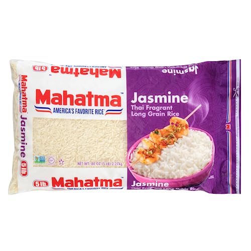 Mahatma Jasmine Rice, Fragrant Thai Rice, 5-Pound Bag | Aromatic rice for stovetop or microwave, quick and easy to cook, gluten-free, vegan, kosher, non-GMO, bulk bag