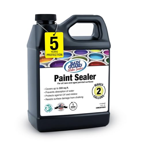 Rain Guard Paint Sealer Concentrate SP-9002 | Makes 2 Gallon | Protects Painted Concrete, Wood, Stone | Silane/Siloxane Acrylic Waterproofer | UV Resistant | Fast Drying | Semi-Satin Finish | Protects Painted Concrete, Painted Wood, Painted Stone, Silane…