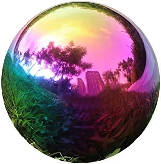Kesywale Rainbow Gazing Globe Mirror Ball, Home Shiny Stainless Steel Gazing Balls for Gardens Yard Ponds, Pack of 2 (4 Inch)
