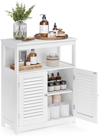 VASAGLE Bathroom Storage Cabinet, with 2 Doors, 31.5" H, Cloud White