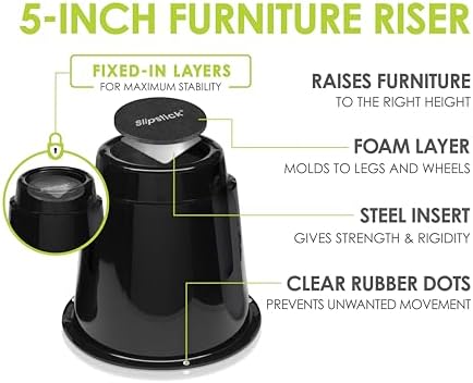 Slipstick CB672 Premium 3 Inch Bed Risers/Furniture Raisers with Steel Reinforced Caster Wheel Holder Top, Lifts Height 3" (4 Pack) Supports 2